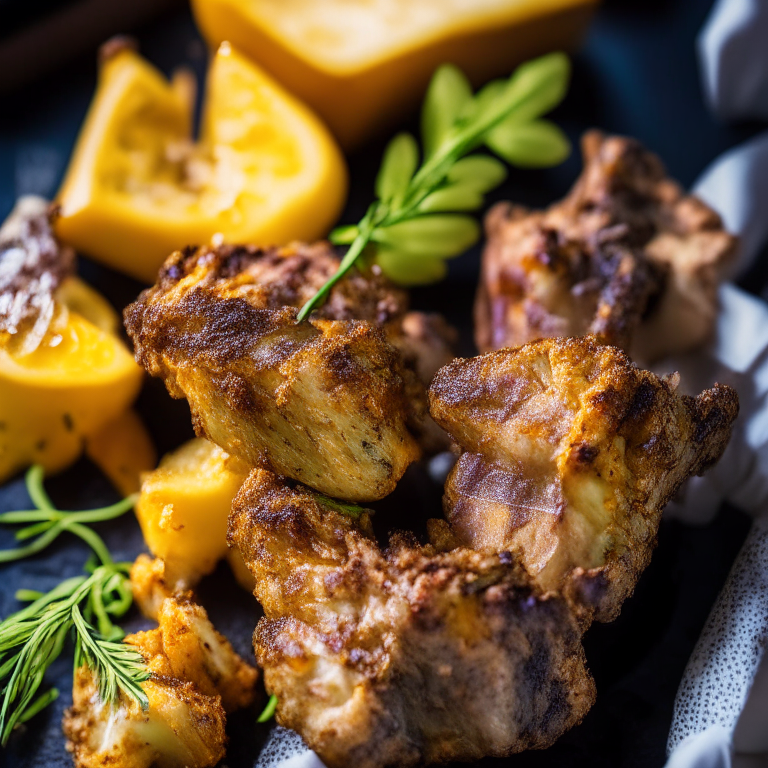 Crispy Air Fryer Lamb Cutlets with Oven-Baked Herb Roasted Potatoes lit by softbox studio lights, extreme closeup shot filling the frame, manually focused so that every part of the dish has perfect clarity and sharpness