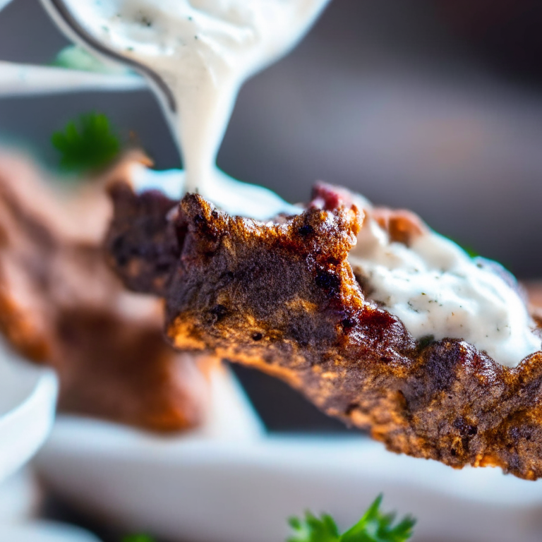 Oven-Baked Moroccan Spiced Lamb Ribs with Air Fryer Mint Yogurt Dip lit by natural window light, macro closeup shot filling the frame, manually focused to have razor-sharp clarity throughout the entire dish