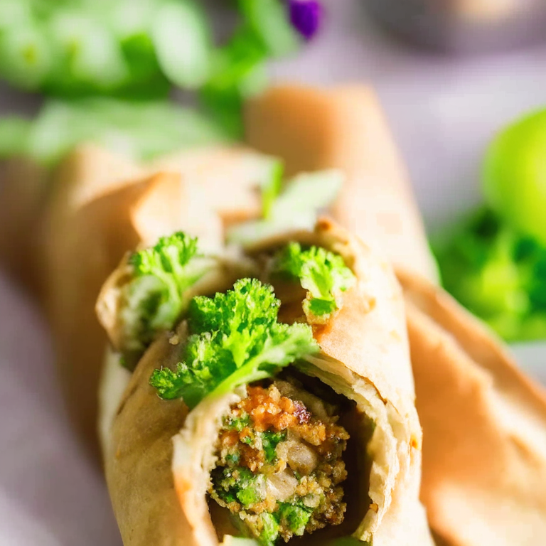 Air Fryer Lamb and Vegetable Spring Rolls with Oven-Baked Cilantro Lime Quinoa lit by bright directional lighting, closeup shot filling most of the frame and minimizing distractions, manually focused to ensure that every part of the dish is in perfect sharp detail