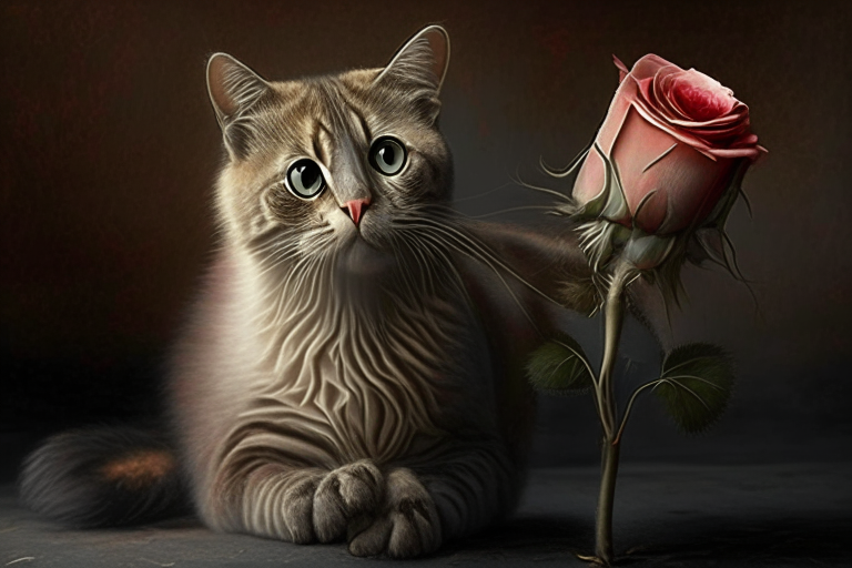 A cat with a rose