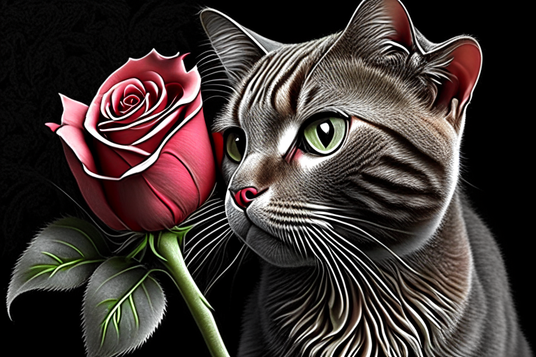 A cat with a rose
