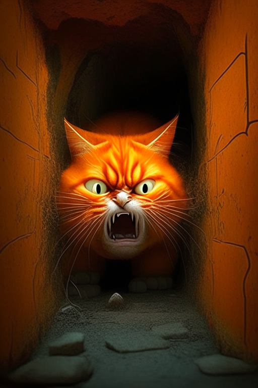 Angry orange cat in scary place