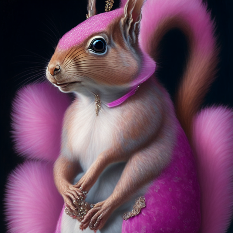 A squirrel dressed in a pink genie outfit.

Art by Raymond Harris-Ching, 
realistic and highly detailed paintings of wildlife, meticulous attention to detail.  Emphasizes capturing unique features such as physical attributes and texture in a lifelike manner. by Satori Canton. indigo, slick leds, highly detailed, illustration, Barbizon school