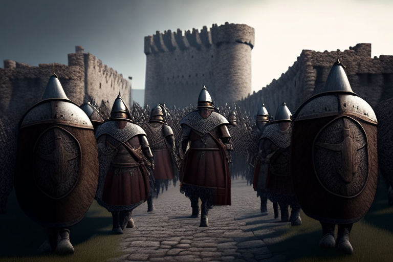 A group or roman army marching towards a castle, 4k, ultra realistic