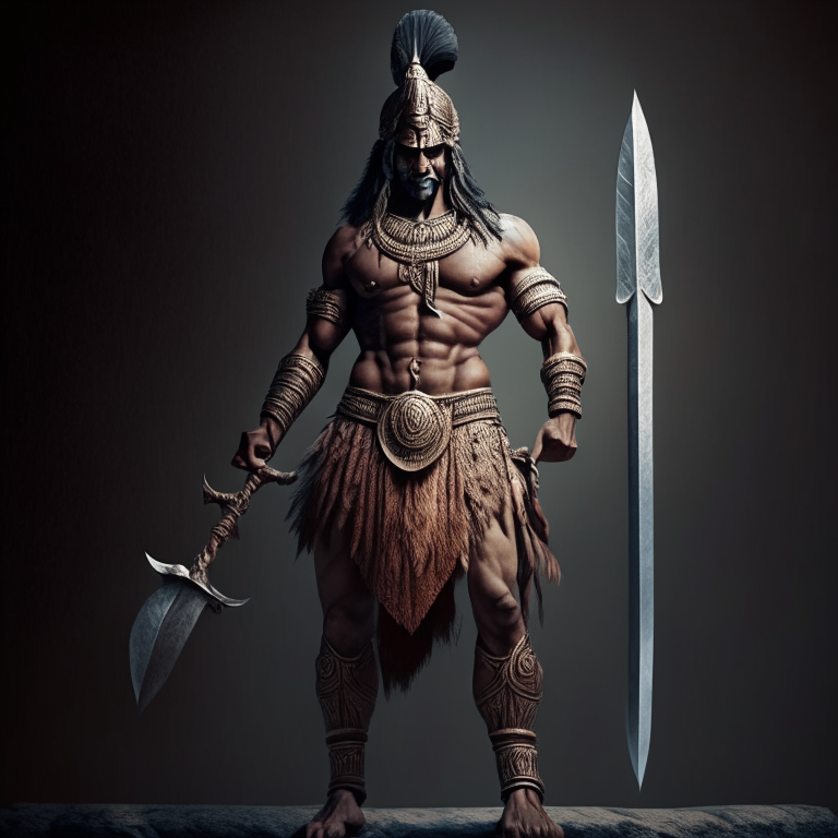 Indian ancient warrior standing with ancient big sword in hand, untra realistic 4K