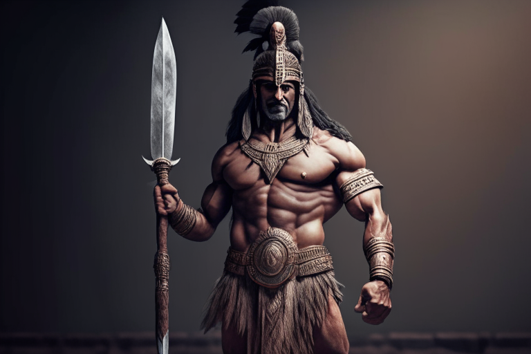 Indian ancient warrior standing with ancient big sword in hand, ultra realistic 4K