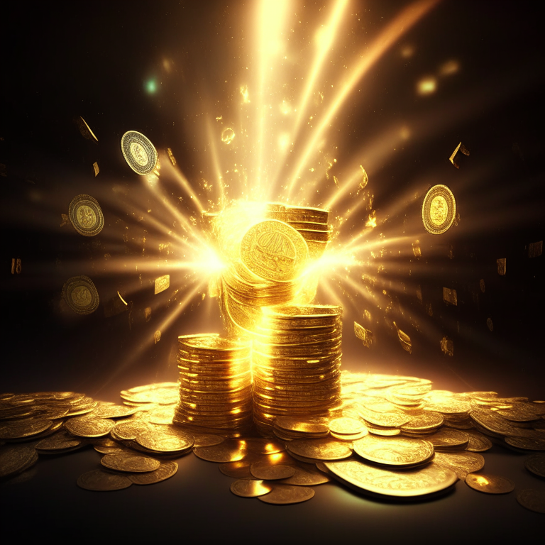 Money abundance irradiating golden lights 