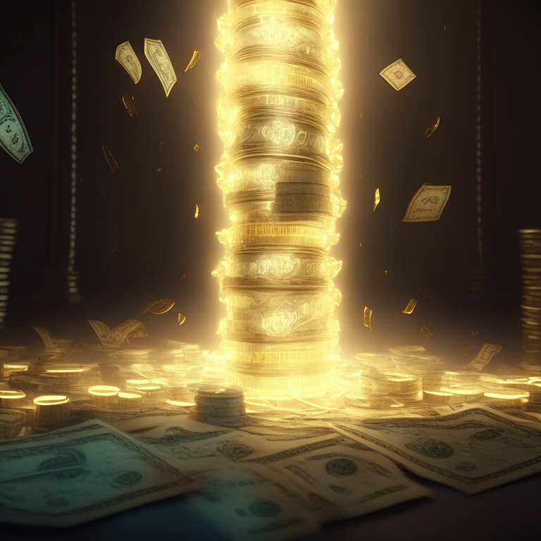 Money abundance irradiating electric lights 