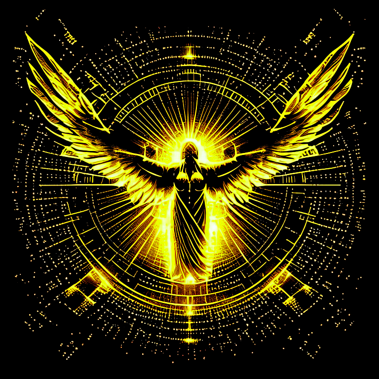 Money abundance with an angel irradiating golden lights 