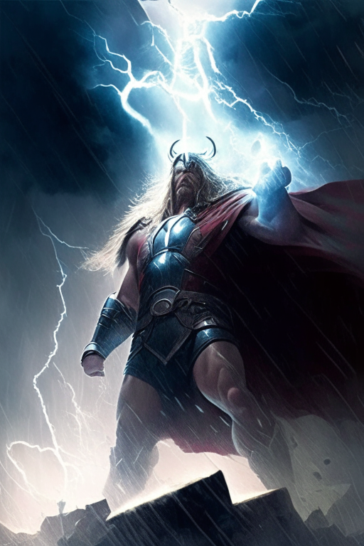 Thor surrounded by thunder