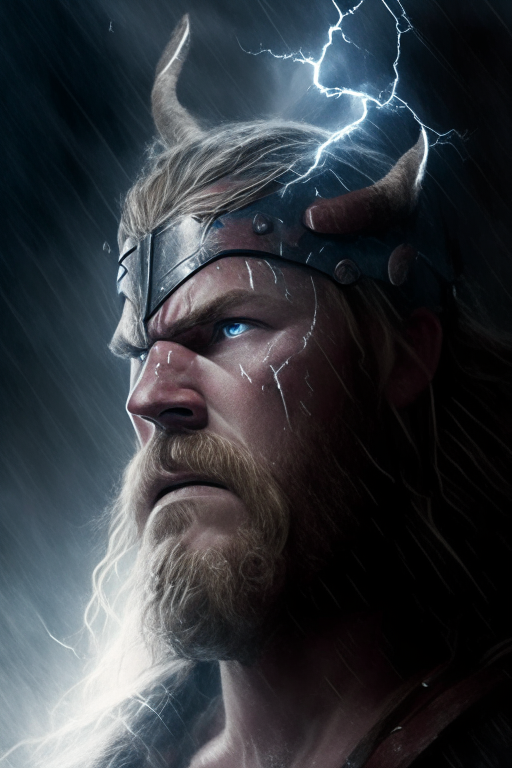 Portrait of Thor surrounded by thunder