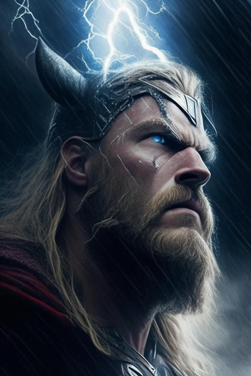 Portrait of Thor surrounded by thunder