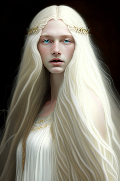 White godess Afrodite with long straight hair