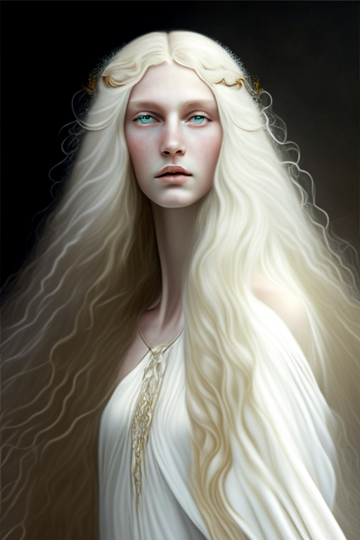 White godess Afrodite with long straight hair