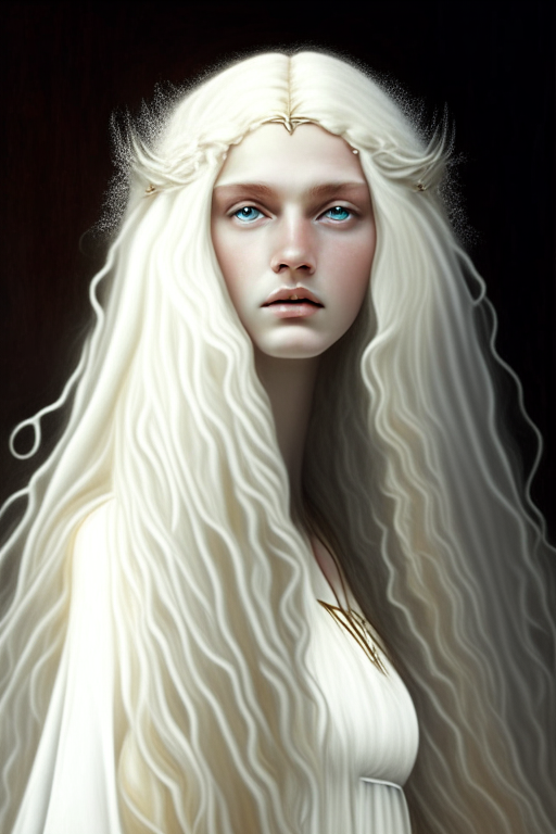 White godess Afrodite with long straight hair