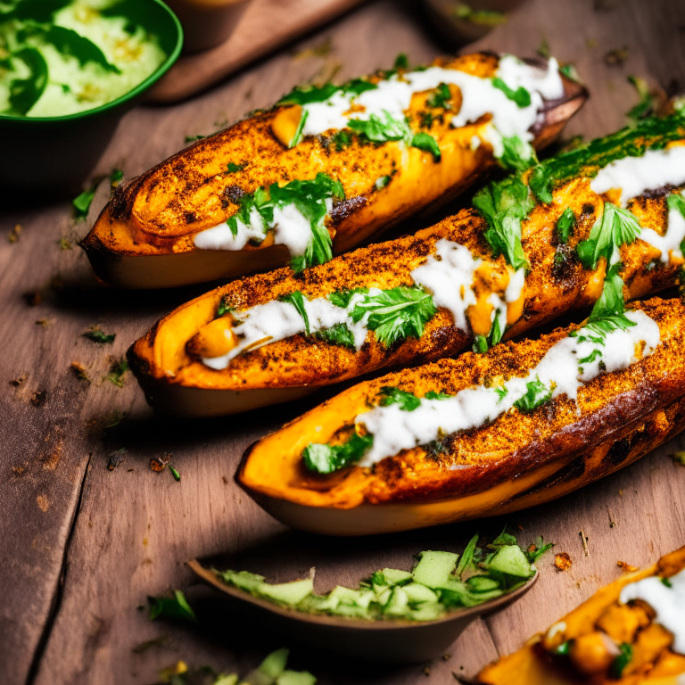 Stuffed Baked Zucchini Boats with Air Fryer Sweet Potato Fries, filling frame, bright, clear studio lighting, razor-sharp focus on every part of zucchini and fries, ultra HD