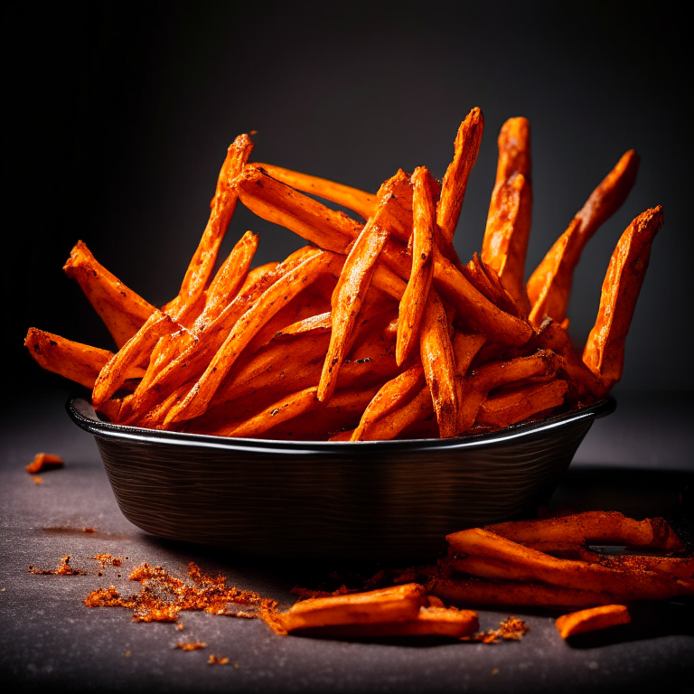 Air Fryer Sweet Potato Fries, filling frame, bright studio lighting, razor-sharp focus