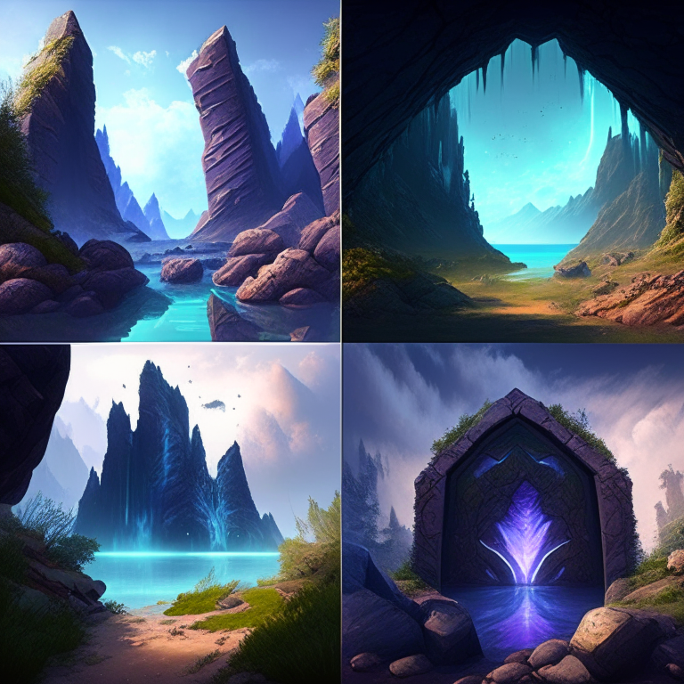 various armored nether portals in scenic locations like beaches, forests, mountains, ponds, meadows
