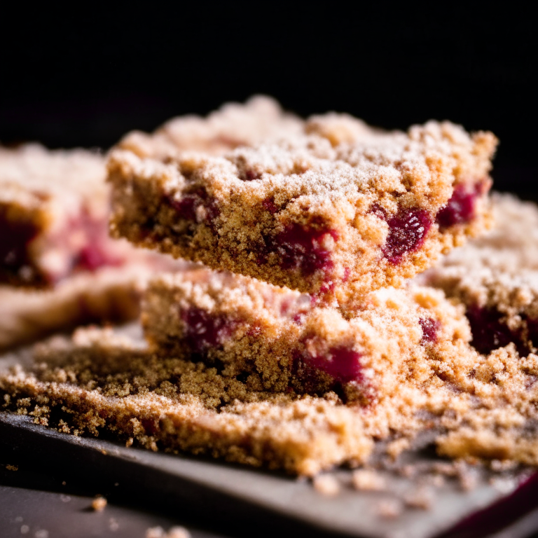 Oven-Baked Raspberry Crumble Bars, filling frame, bright studio lighting, razor-sharp focus, from below