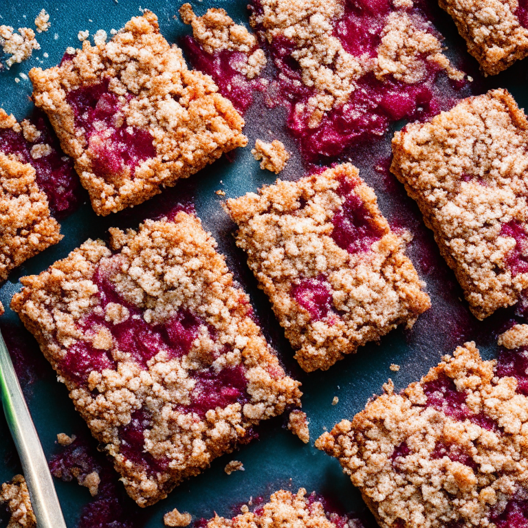 Oven-Baked Raspberry Crumble Bars, filling frame, bright studio lighting, razor-sharp focus, from above