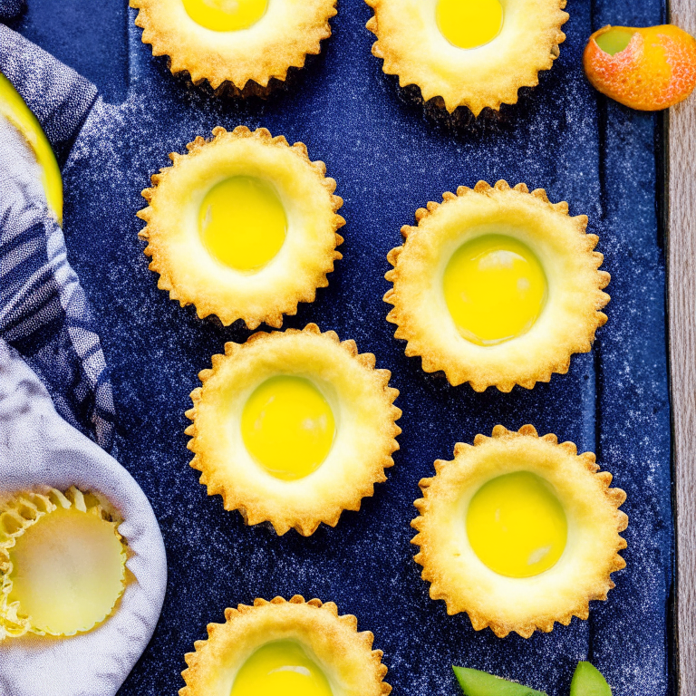 Air Fryer Mini Fruit Pies with Oven-Baked Lemon Curd Tartlets, filling frame, bright studio lighting, razor-sharp focus, from above