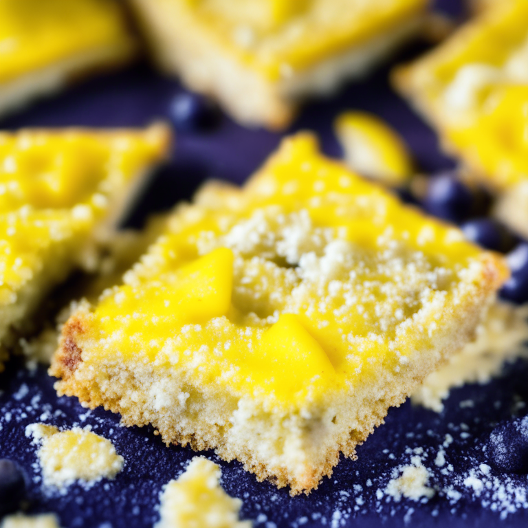 Oven-Baked Lemon Bars with Air Fryer Blueberry Crumble filling frame, bright studio lighting, razor-sharp focus, from below