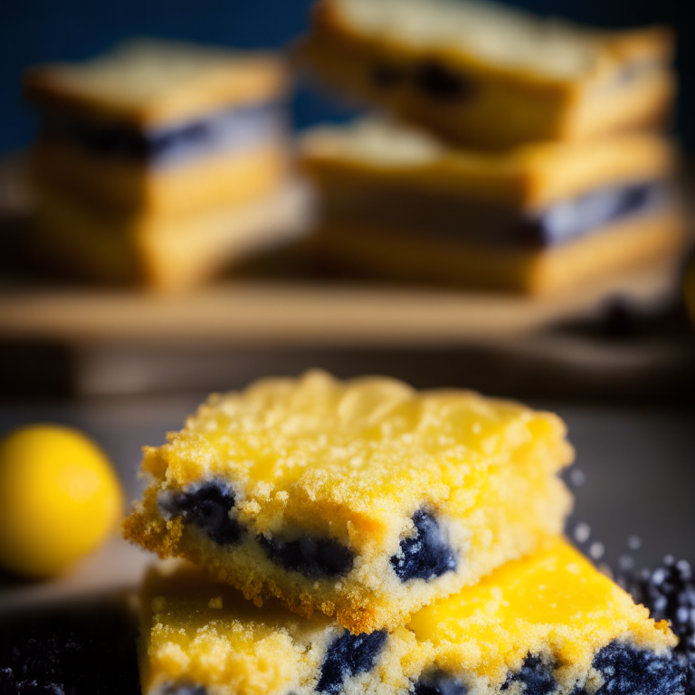 Oven-Baked Lemon Bars with Air Fryer Blueberry Crumble filling frame, bright studio lighting, razor-sharp focus, from front