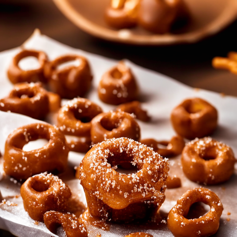 Air Fryer Cinnamon Sugar Pretzel Bites with Oven-Baked Salted Caramel Sauce filling frame, bright studio lighting, razor-sharp focus, from front