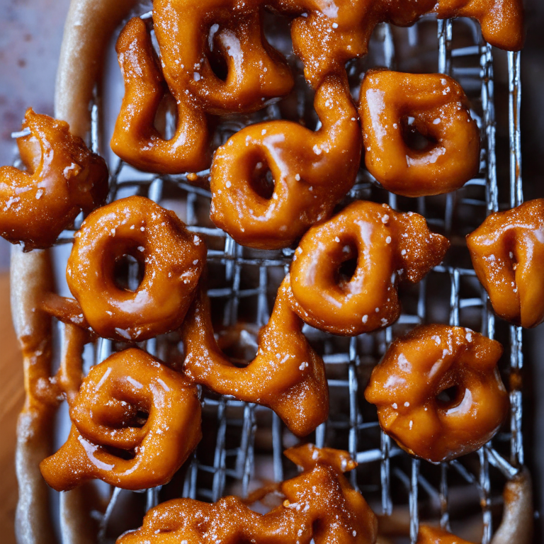 Air Fryer Cinnamon Sugar Pretzel Bites with Oven-Baked Salted Caramel Sauce filling frame, bright studio lighting, razor-sharp focus, from below