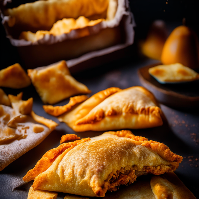 Oven-Baked Beef and Cheddar Hand Pies with Air Fryer Truffle Parmesan Fries filling frame, bright studio lighting, razor-sharp focus, shot from below