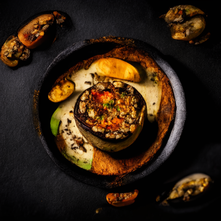 Vegetarian Stuffed Portobello Mushrooms filling frame, bright studio lighting, razor-sharp focus, shot from above