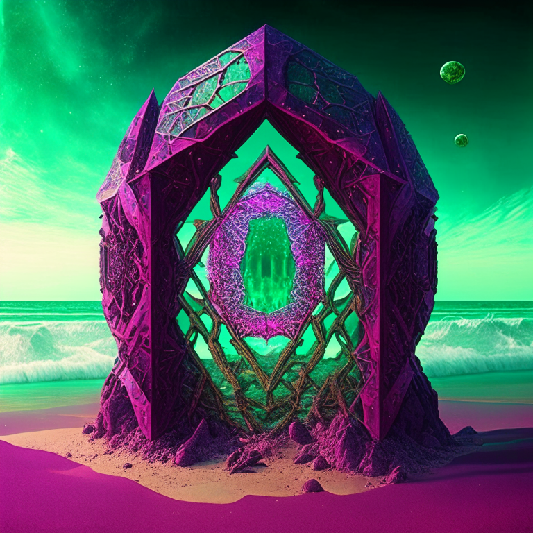 pruple tone, emerald, ruby, crystal gems Armored nether portal lattice, alien worlds,  beach, circus theme