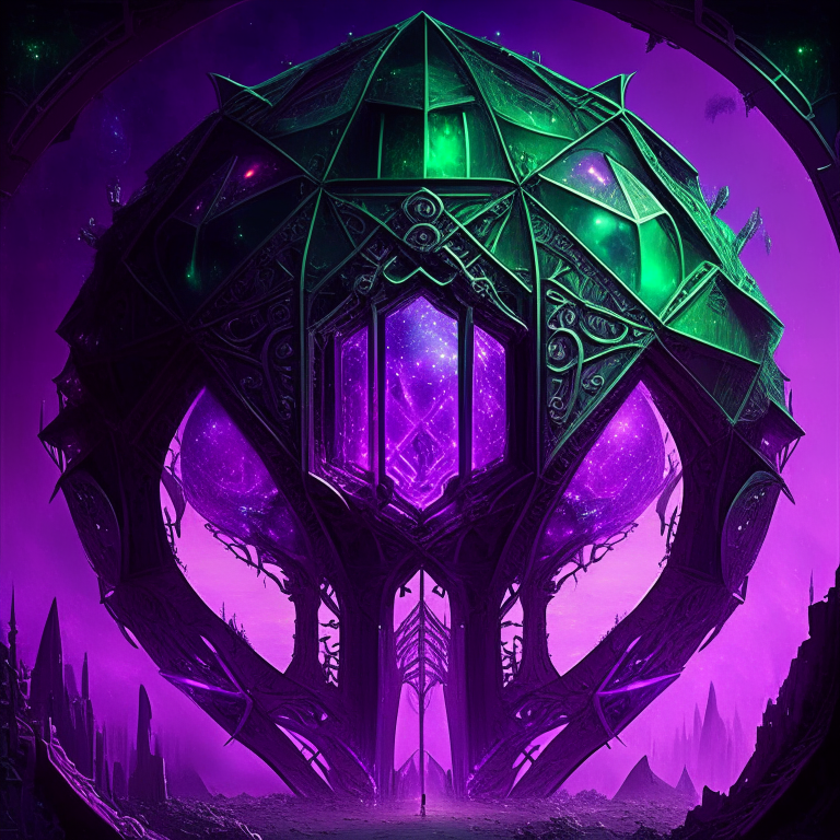 purple tone, emerald, ruby, crystal gems Armored nether portal lattice, alien worlds,  city, circus theme