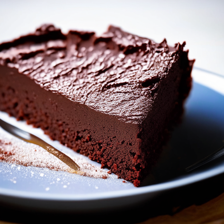 Gluten free flourless chocolate cake. Razor-sharp focus on the entire dessert. Bright, clear studio lighting.