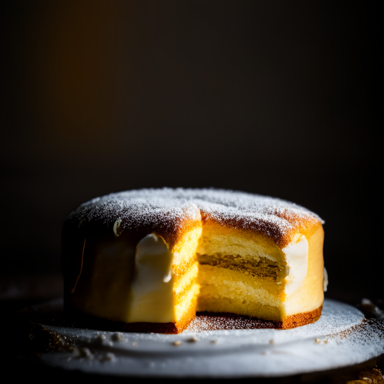 A side view of gluten free lemon almond cake, lit by softbox lights, every detail in perfect focus, close up shot