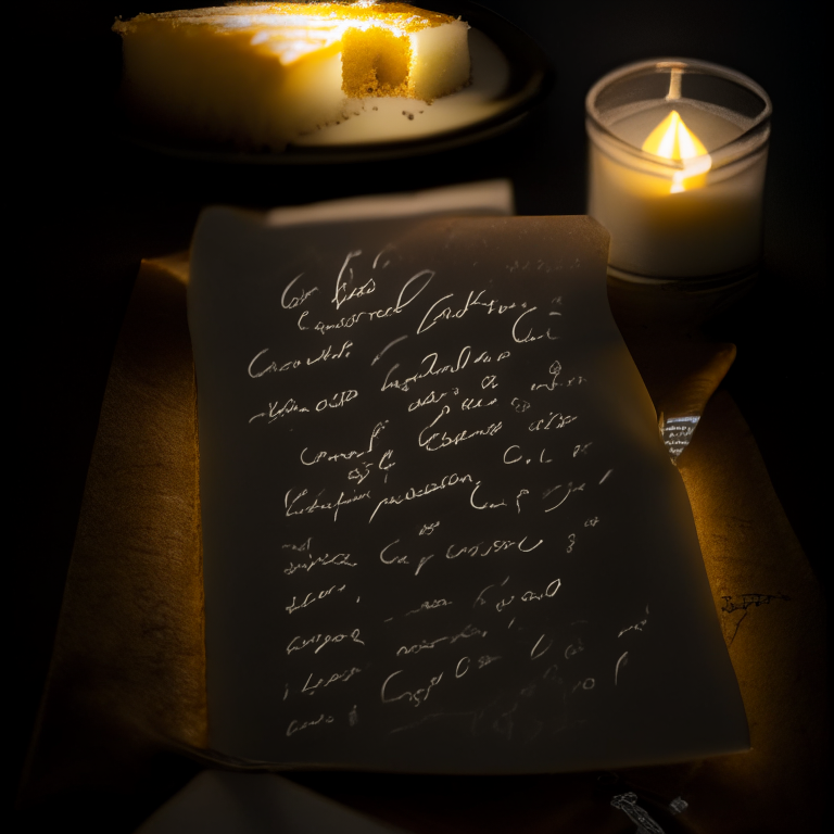 A recipe for gluten free coconut flour vanilla cake handwritten on a notecard and centered to fill the frame, lit by softbox lights, every letter and number in the recipe shown in razor sharp focus