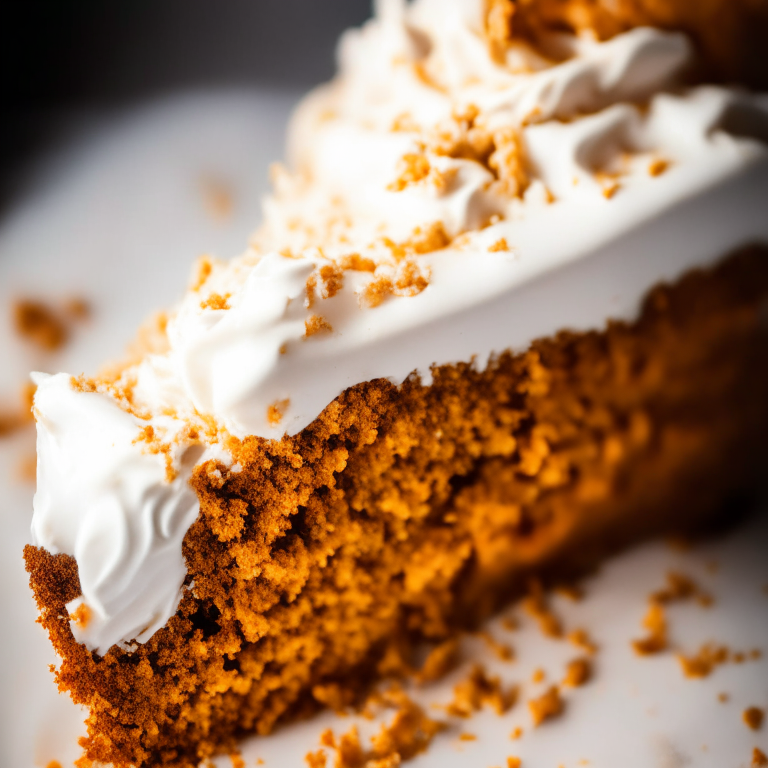 An extreme close-up of gluten-free carrot cake topped with cream cheese frosting, lit by softbox lights, every detail of the frosting swirls and cake crumbs shown in razor-sharp focus against a plain white background