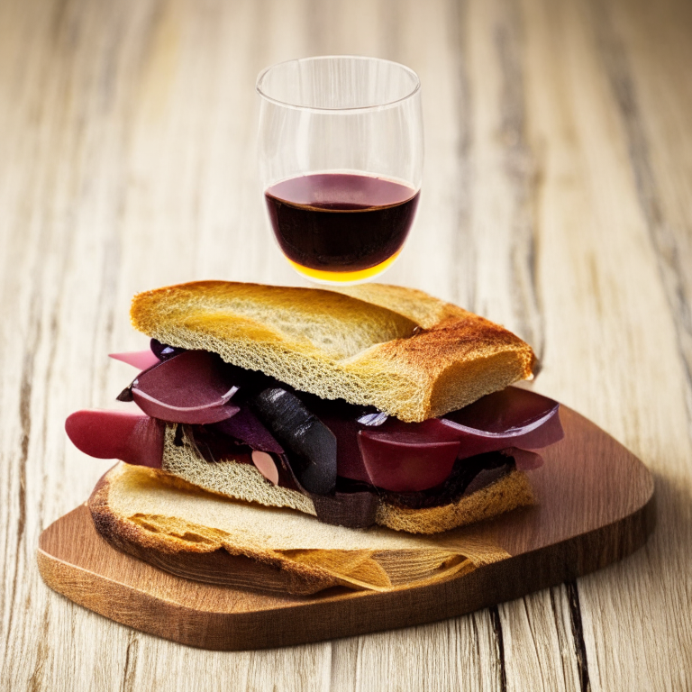 Glass of wine vintage style with sandwich on the top, tapa style