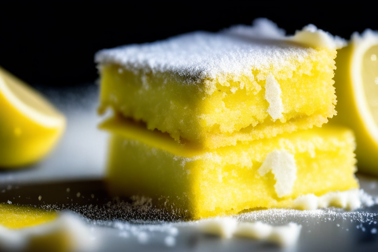 Gluten free lemon bars, filling the frame, minimizing distractions, razor-sharp focus, bright, clear studio lighting