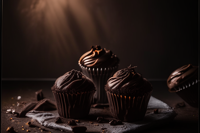 A plate filled with gluten-free chocolate fudge cupcakes under softbox studio lighting, filling the frame with the treats and minimizing distractions, razor-sharp focus on the entire scene