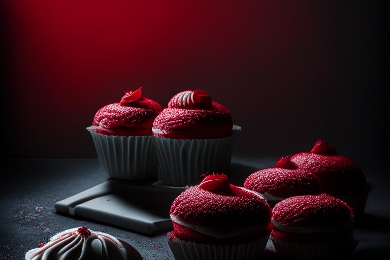 A plate filled with gluten-free red velvet cupcakes under softbox studio lighting, filling the frame with the treats and minimizing distractions, razor-sharp focus on the entire scene