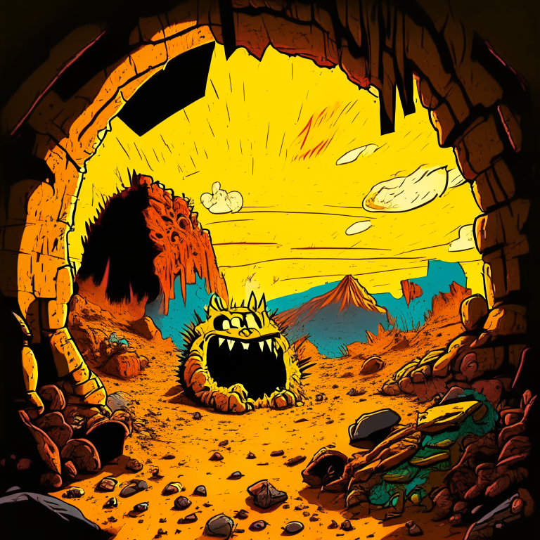 rock Nether portal, garbage dump, fallout 76 monsters, 8k, garfield comic style, dr.suess style, daytime sunny, happy