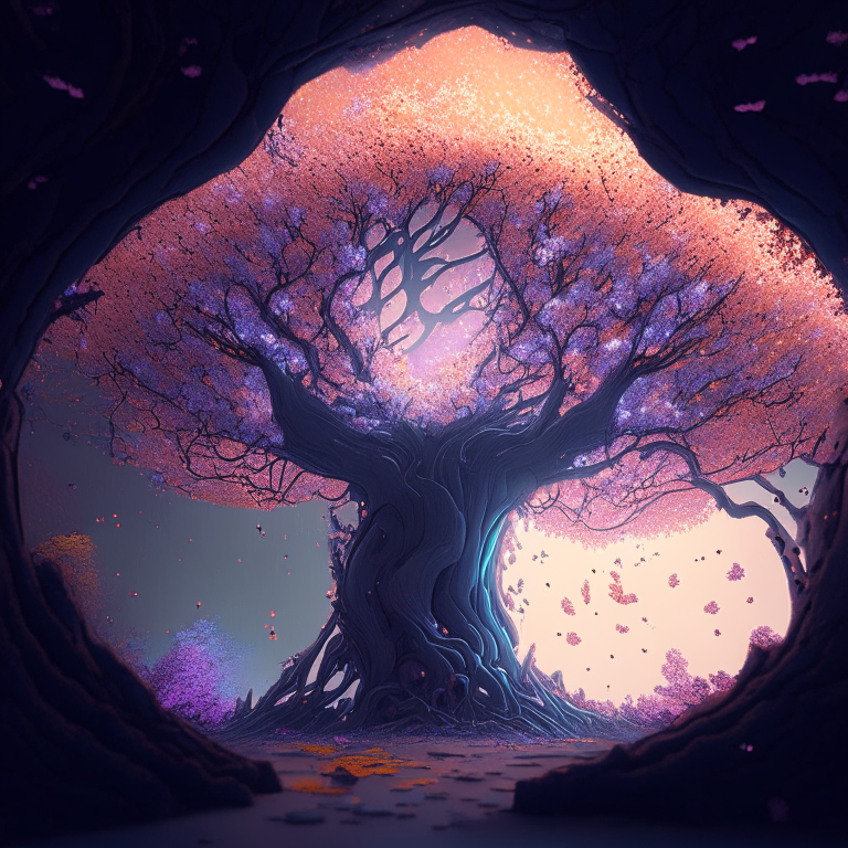 dendrite, fractal, nether portal, magic school bus,cherry blossom forest, 8k