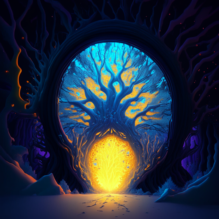 dendrite, nether portal, magic school bus, 8k, psychedelic
