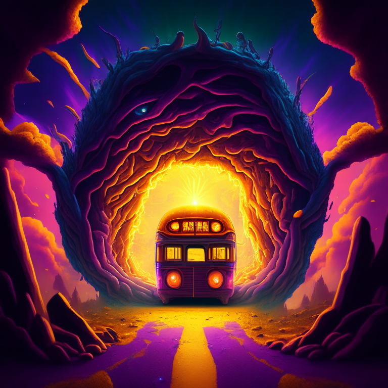 nether portal, magic, school bus, 8k, psychedelic
