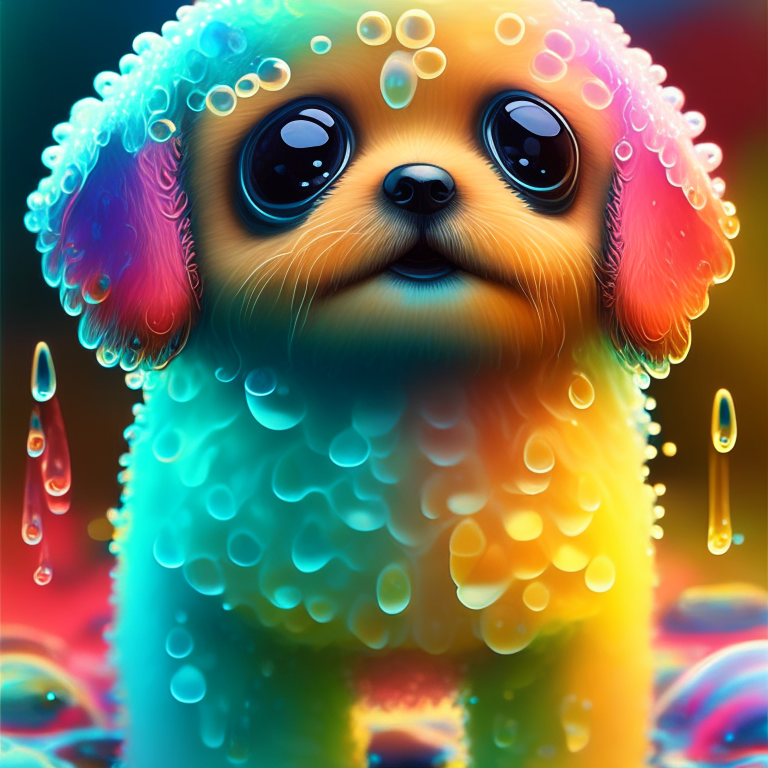 Cute Jelly dog, Jelly body, small body, amazing body, amazing eyes, big eyes, amazing colors, cute colors, detailed colors and very beautiful, cute background, amazing background, detailed and very beautiful background, amazing background colors, high-resolution picture