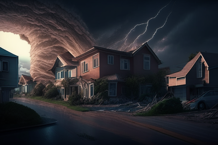 tsunami destroying a suburban neighborhood in Texas, 8K, ultra realistic