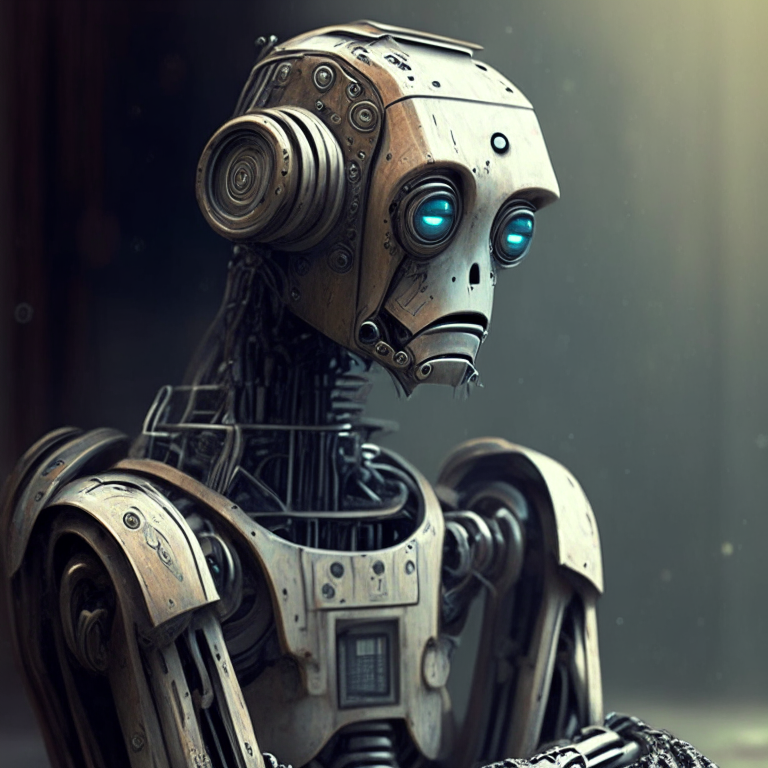 A robot very similar to human, he is in a time machine,he looks a bit sad 