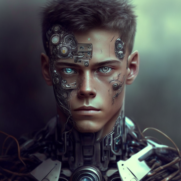 A cyborg very similiar to human, he is a genius, he look young, he in a time machine