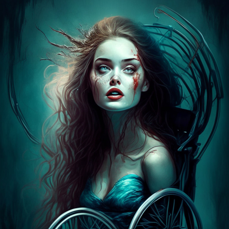 A beautiful young woman, she is a mutation between a human and a siren, she  is in a wheelchair 